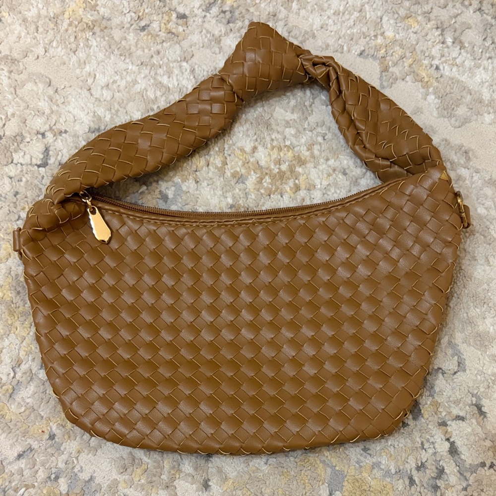 Brown Woven Leather Shoulder Bag